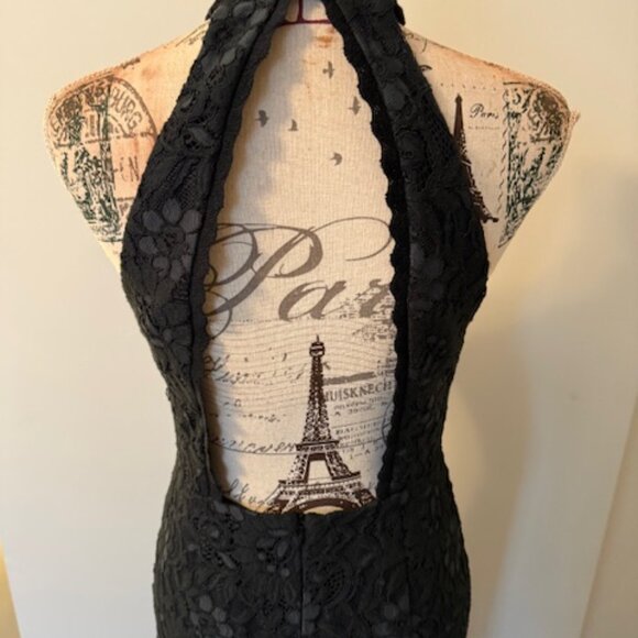 Like New ABS Allen Schwartz Halter Mock Neck Lace Gown - Deep GREEN - 6 - Picture 5 of 13